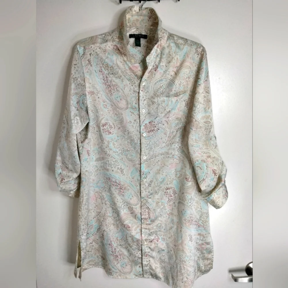 Lauren Ralph Lauren (Size S) Multicolored Paisley Button Roll Tab LS Sleepwear